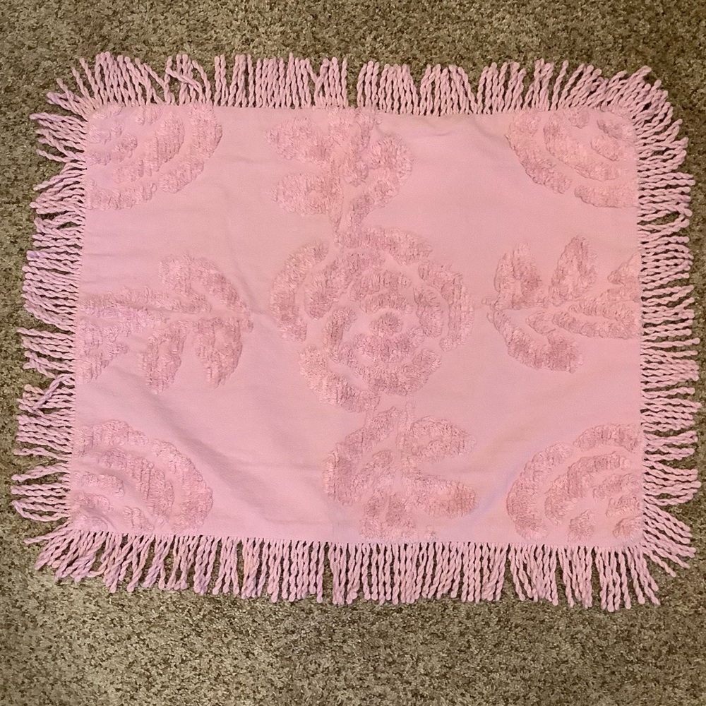 Pillow sham chenille pattern twist fringe Pink